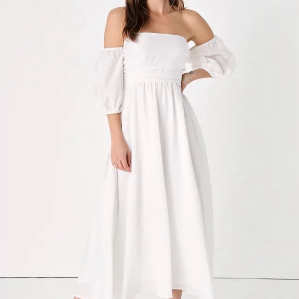 Lulu's Idyllic Inspiration White Off-the-Shoulder Maxi Dress